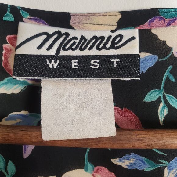 Vintage 80s 90s Floral Blouse Black Large - Picture 10 of 11